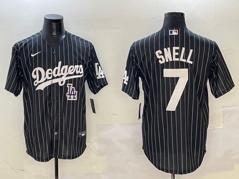 Men Los Angeles Dodgers 7 Snell Black Stripe Jointly Name 2025 Nike MLB Jersey style 12